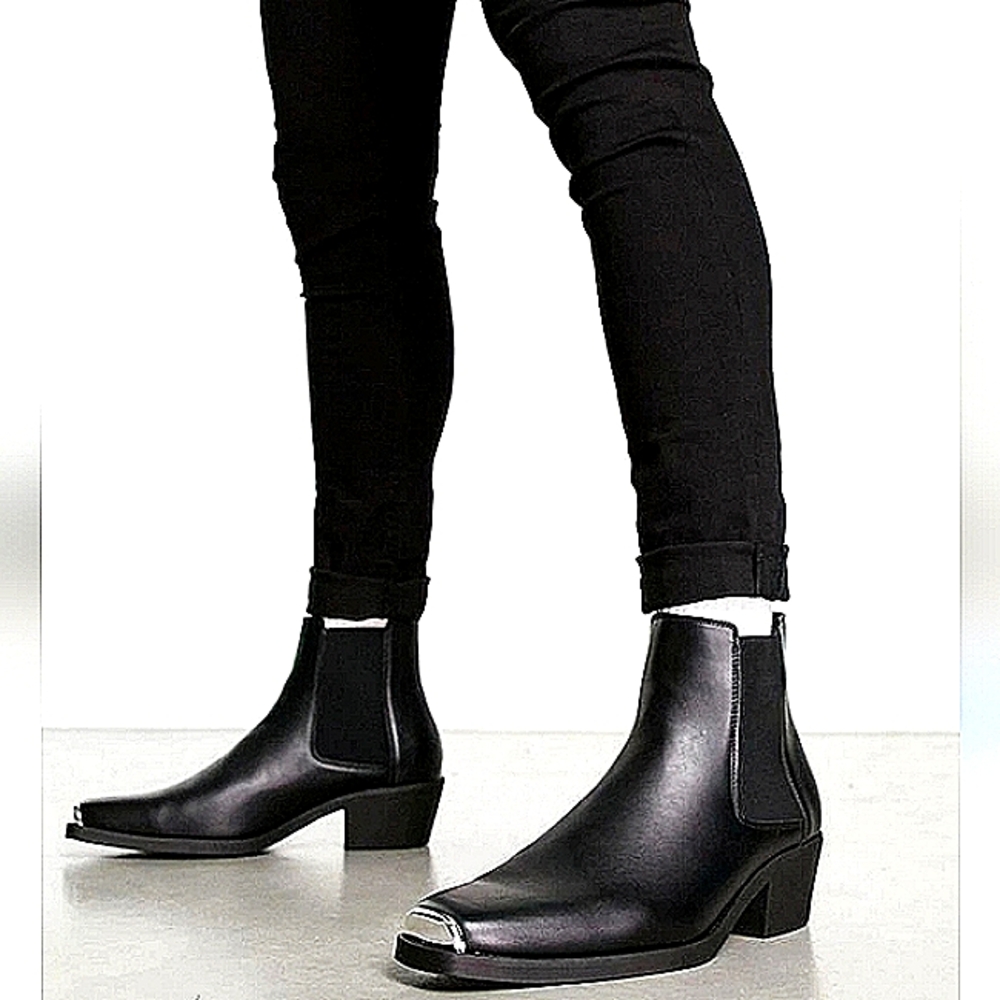 New w/o Box Asos Design Men's Cuban Heel Faux Leather Western Chelsea Boots